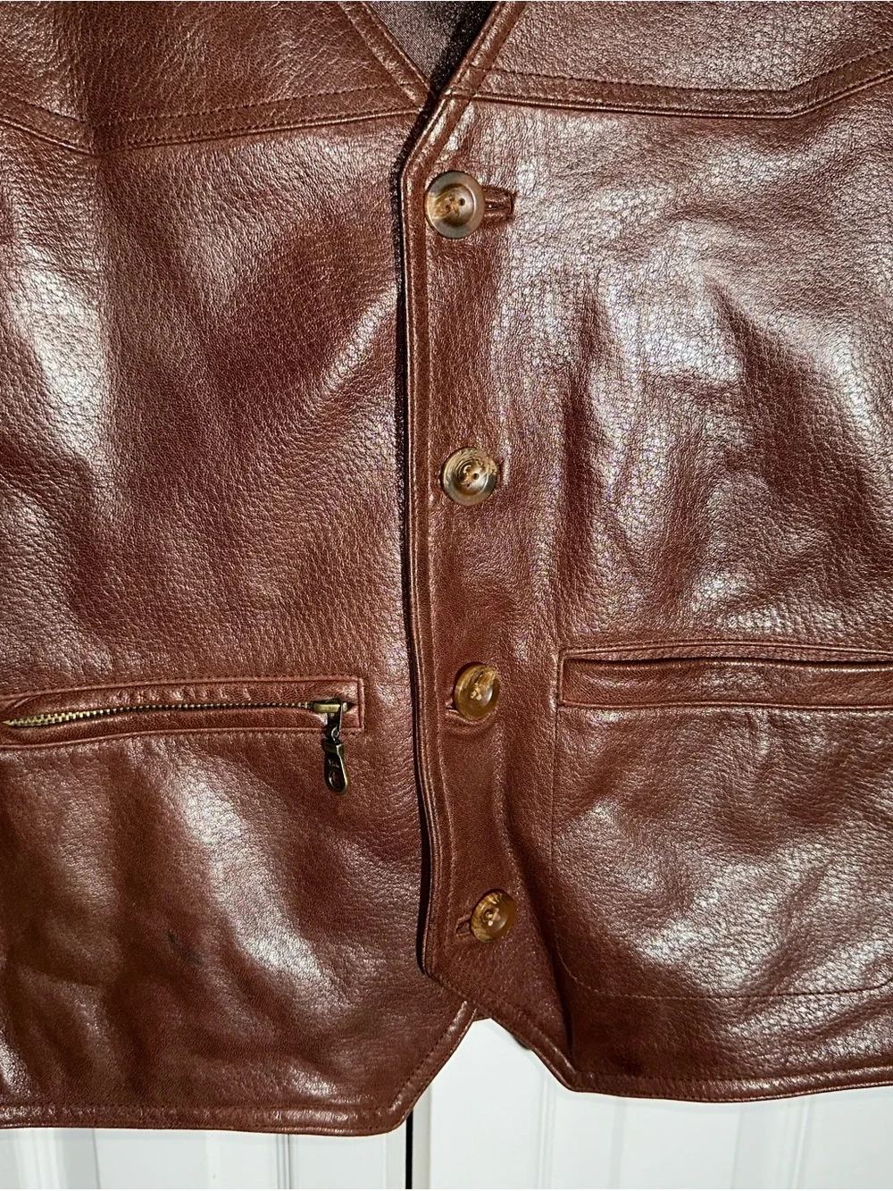 Orvis Mens Leather Vest Size XL Brown Western Field Utility Hunting Pockets AA24